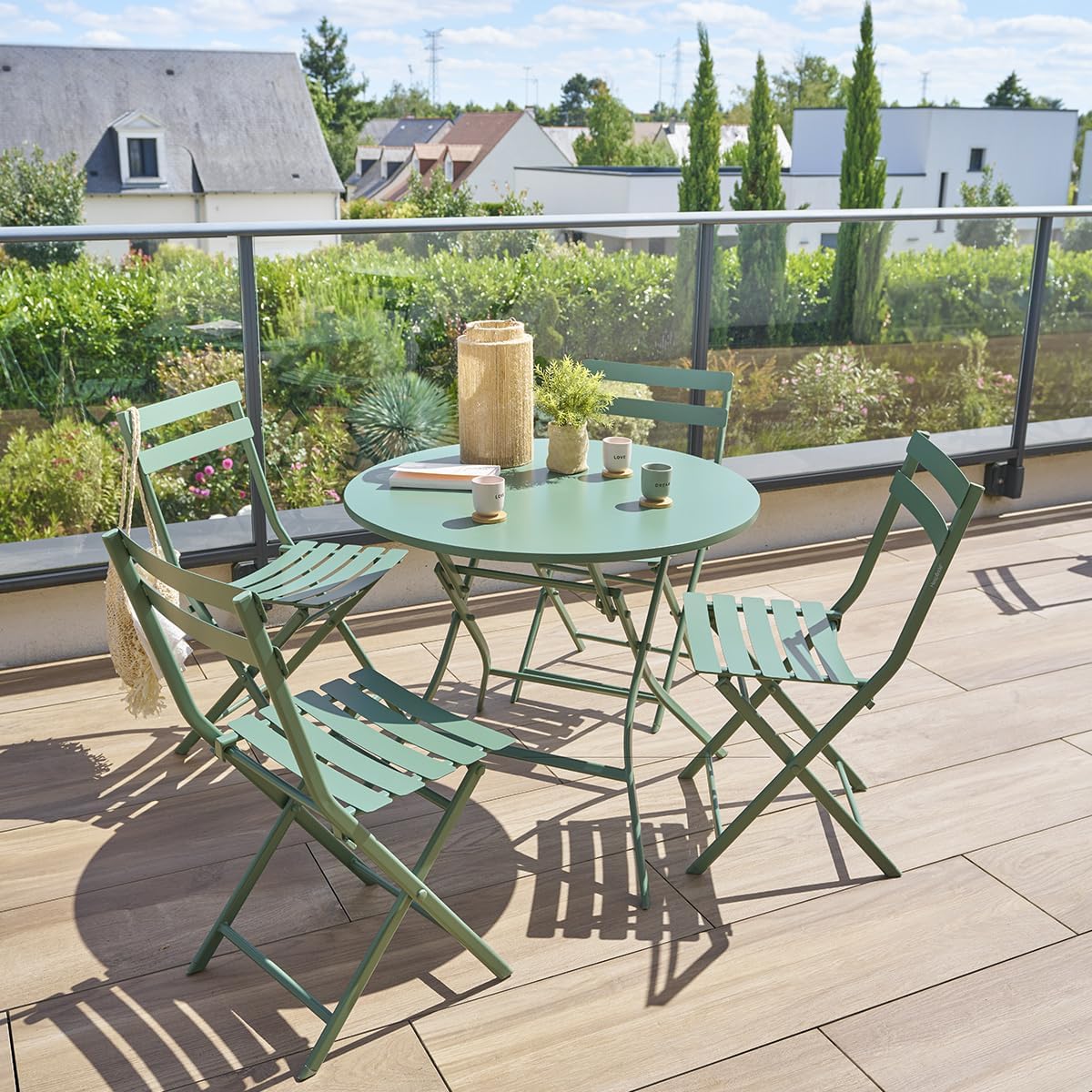 jardinito - Greensboro - table pliante acier 4 places, vert olive