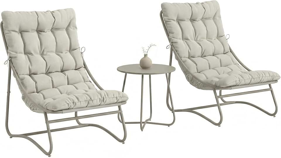jardinito - Salon Bistro 3 pièces - table ronde, chaises textilène, coussins - mobilier de jardin métal, 2 personnes, gri