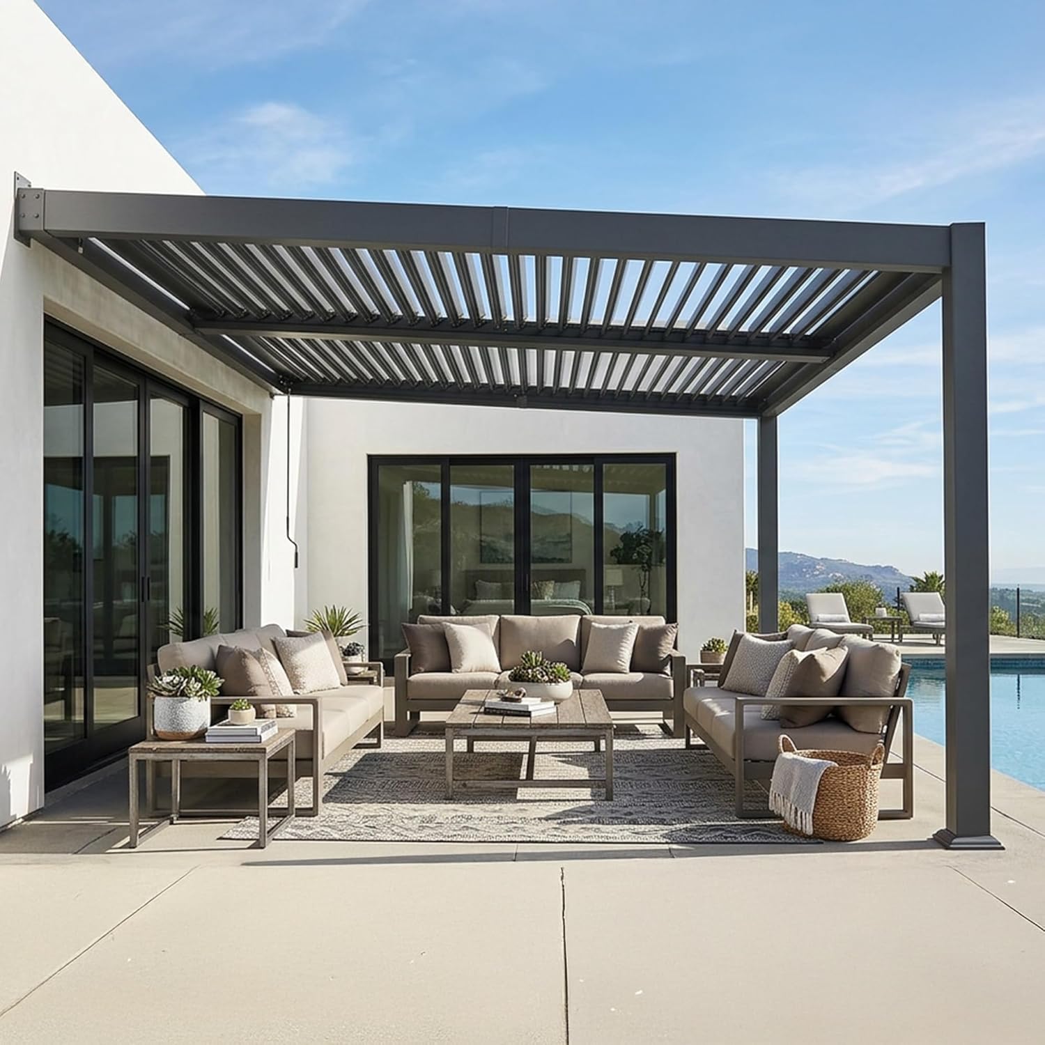 jardinito - Pergola bioclimatique adossée - 3x4,25m - aluminium, lames orientables, résistante UV et pluie