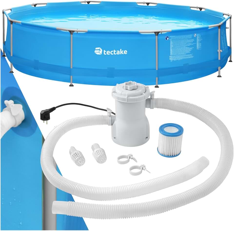 jardinito® Piscine Tubulaire Ronde Piscine Hors Sol Ø360 x 76 cm Bleu, Structure en Acier, PVC Résistant aux UV & à la déchirure, avec Pompe Piscine à Filtre, Montage & démontage Facile