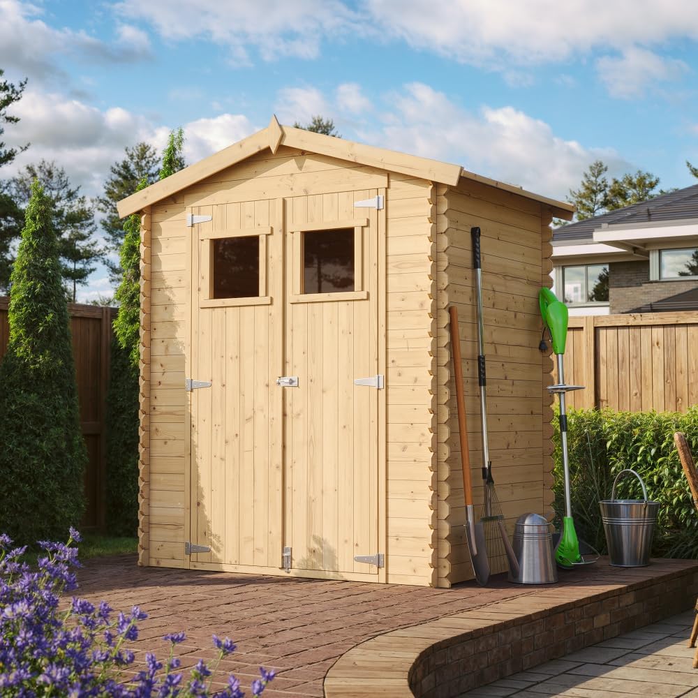 Abri de Jardin en Bois avec Sol TRAITÉ - Stockage extérieur I196xL136xH218 cm/ 1.98 m2 Petit abri à Outils, Local à vélos - Toit imperméable, fenêtres - jardinito M367
