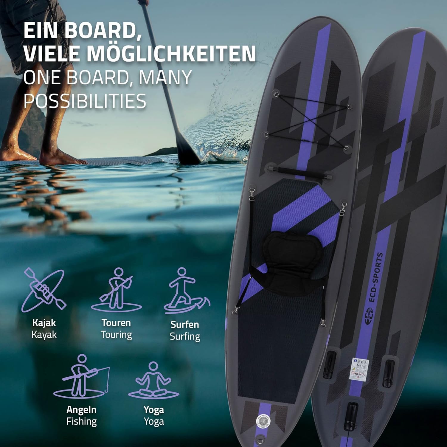 jardinito - Stand Up Paddle Gonflable - 305/308/320/380 cm - PVC, 120/150 kg, 10/15 cm
