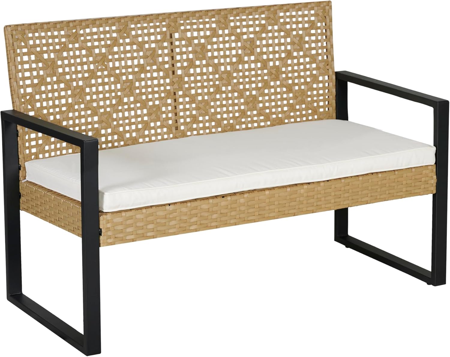 jardinito - Salon de jardin 4 pièces, acier/acacia, 2 chaises + banc, beige/naturel