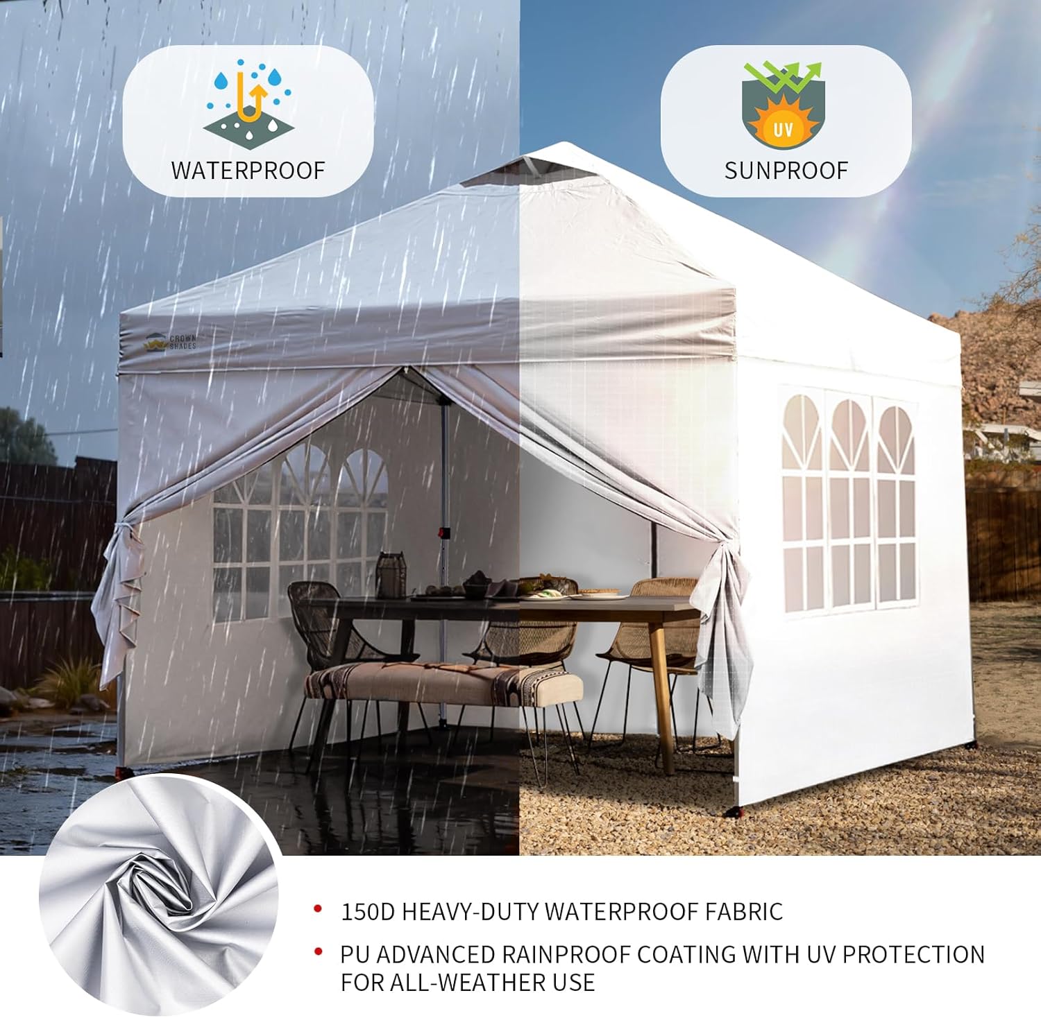 jardinito - Tonnelle Pliante - 3x3m - Imperméable, UPF 50+, 4 parois, sacs, blanc