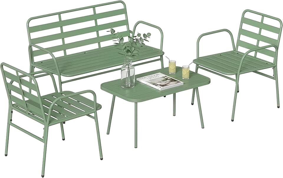 jardinito - Salon de jardin 4 pièces - acier vert - canapé et fauteuils