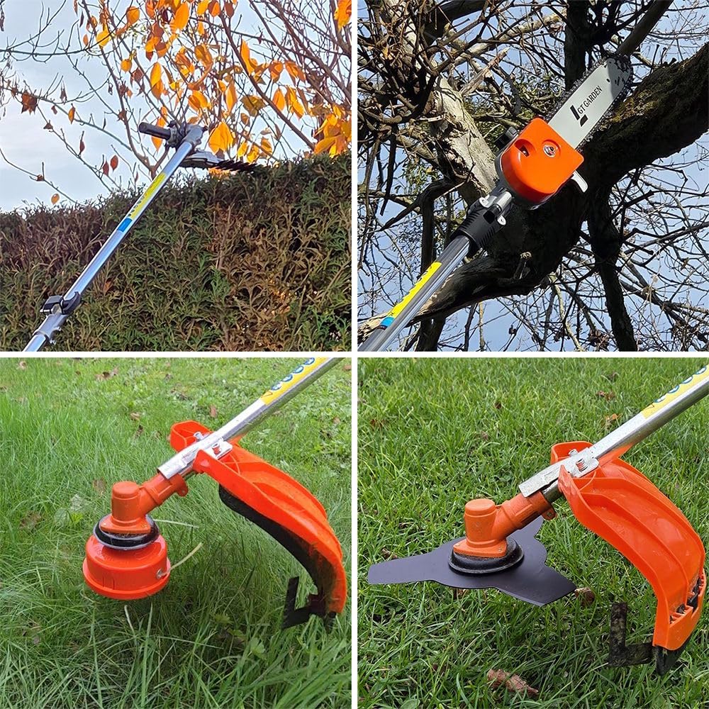 jardinito - 4 en 1 thermique - multifonction - tronçonneuse, débroussailleuse, taille-haies, rallonge