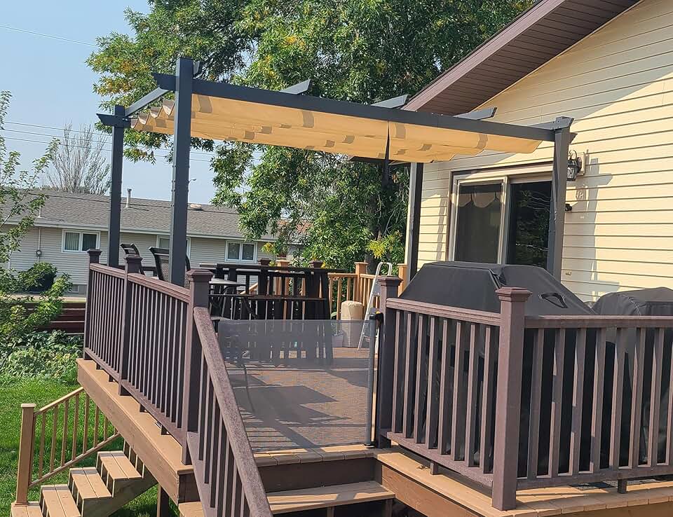 jardinito - Pergola Aluminium - 4x3m - Toit coulissant, tissu kaki