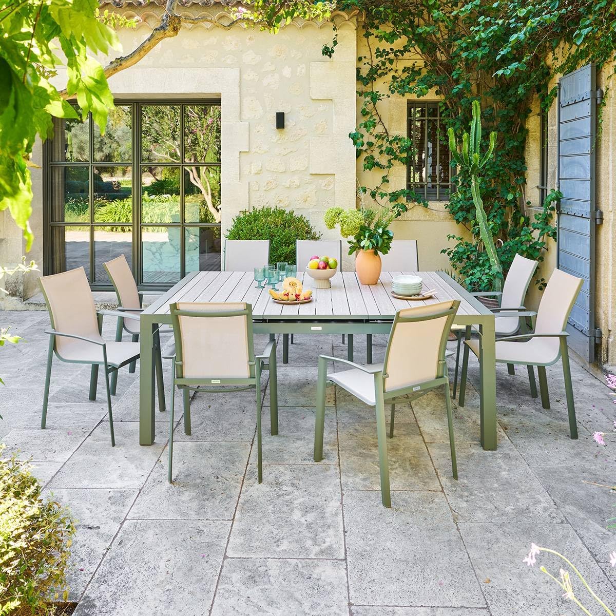 jardinito - Evasion - table extensible 10 places - alu et effet bois