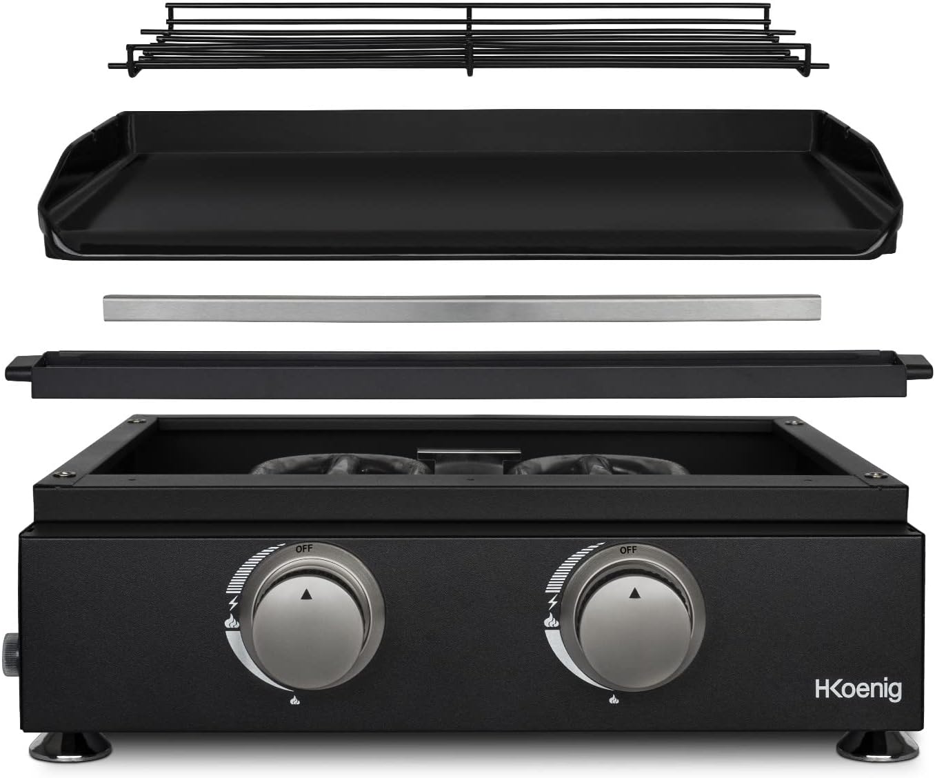jardinito - plancha gaz 2 brûleurs - acier inox, fonte, jusqu'à 350°C - PLX1022