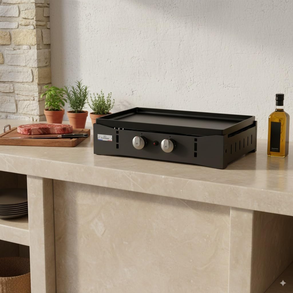 Marque - jardinito Plancha Ora Gaz - 260 Noire - Plancha gaz robuste et compacte, surface de cuisson large.