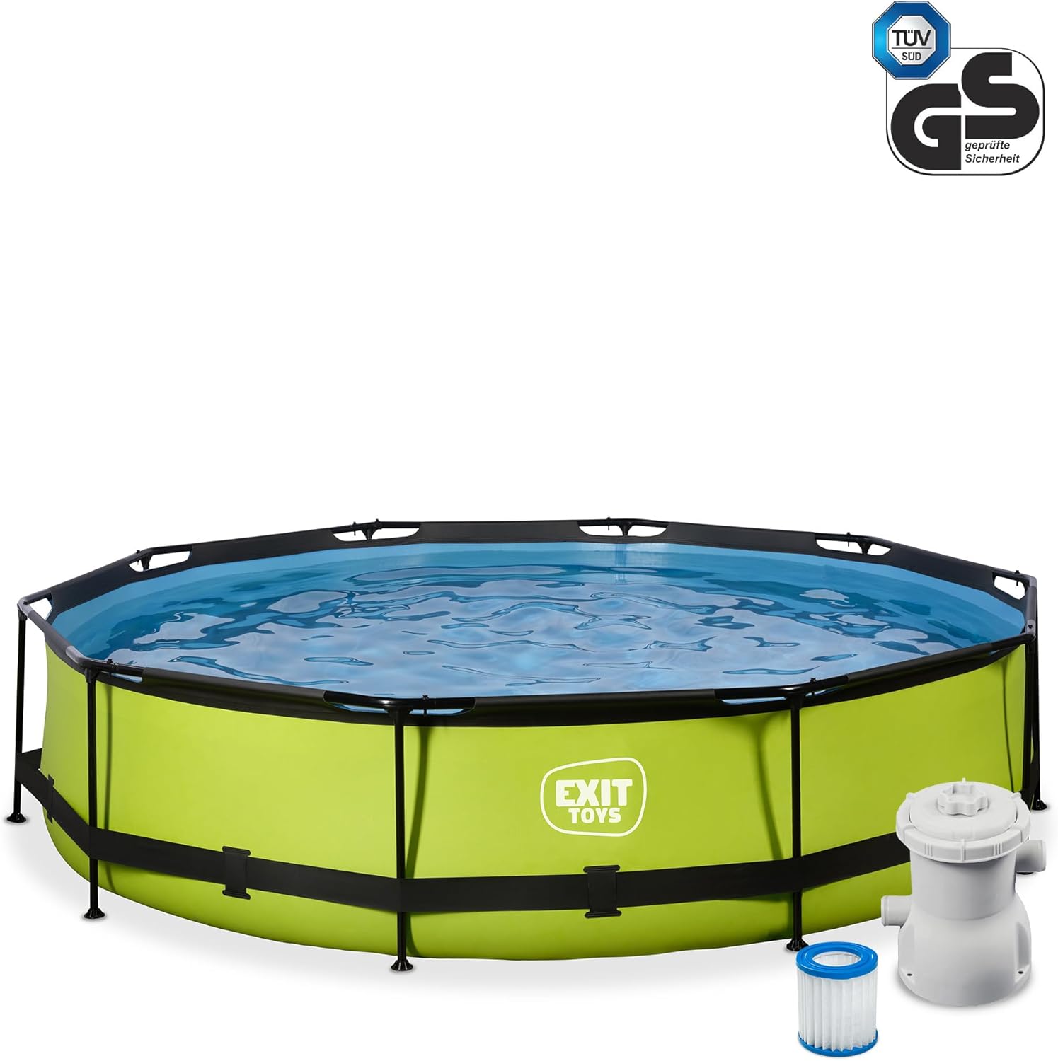 jardinito Piscine Tubulaire Lime - ø360x76cm - Piscine Hors Sol Ronde Grande avec Pompe Filtrante à Cartouche - Entrée Basse - Idéal pour Les Jeunes Enfants - Cadre Stable - Design Unique - Vert