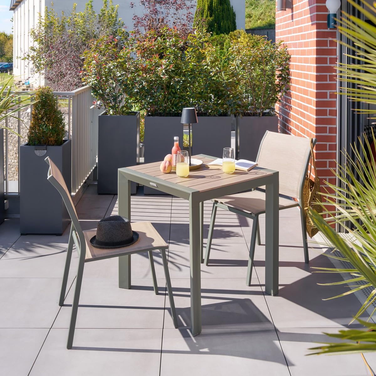 jardinito - Evasion 2 places - aluminium, effet bois, Lin/Vert Laurier
