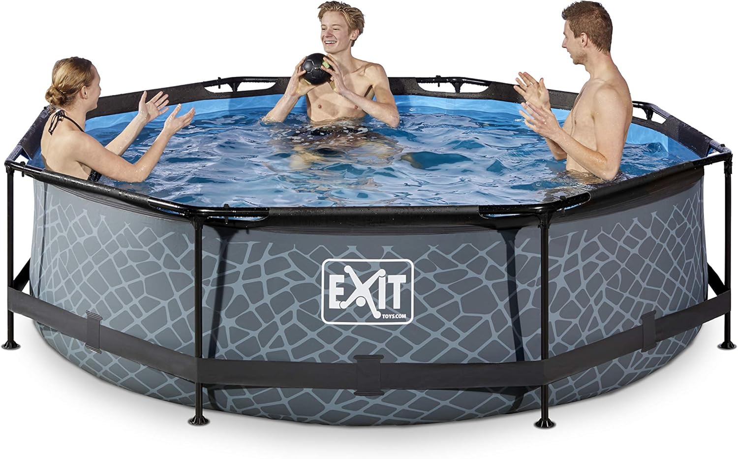 jardinito Piscine Tubulaire Stone - ø300x76cm - Piscine Hors Sol Ronde avec Pompe Filtrante à Cartouche - Entrée Basse - Idéal pour Les Jeunes Enfants - Cadre Stable - Design Unique - Gris