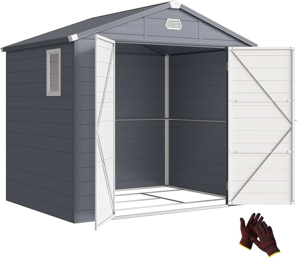 jardinito - abri de jardin résine 240x190x228cm - 4,6m², fondation alu, portes loquet, 3 fenêtres