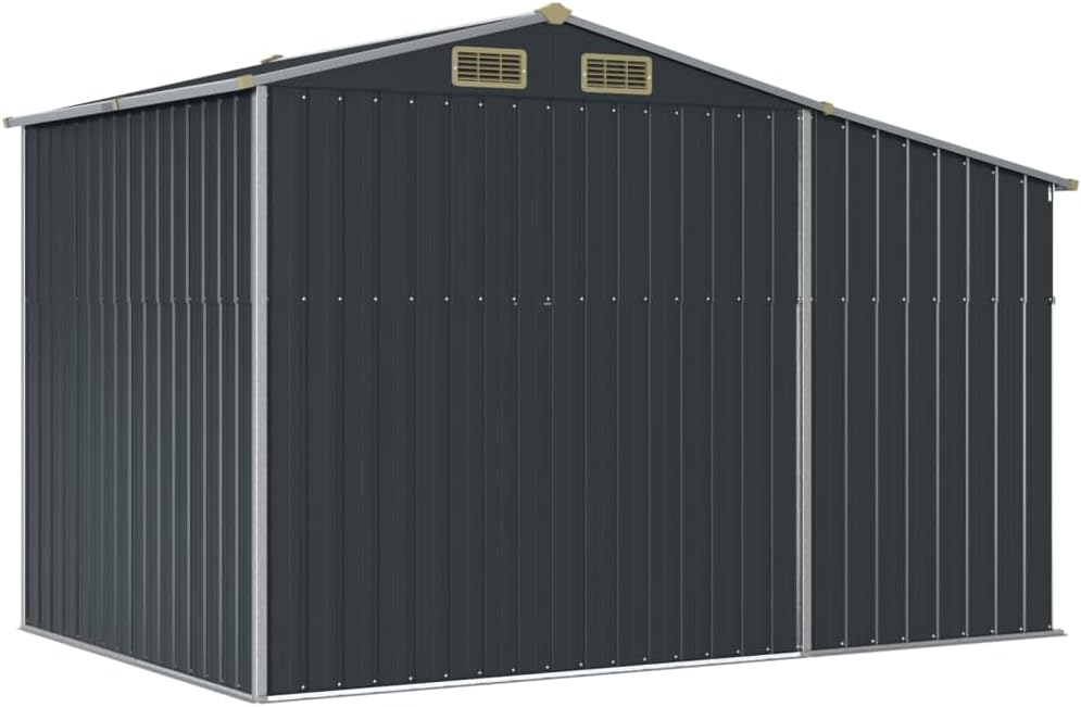 Abri de jardin en acier galvanisé – Soute à outils en métal avec toit incliné pour bûches et charbon – 277 x 192,5 x 179 cm – Solution de rangement extérieure durable en anthracite