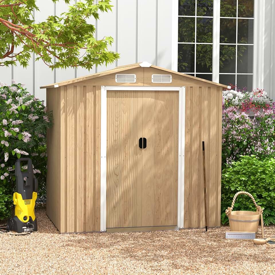 jardinito - abri de jardin acier, 196,5x142,5x184,5cm, porte verrouillable, toit incliné, aération