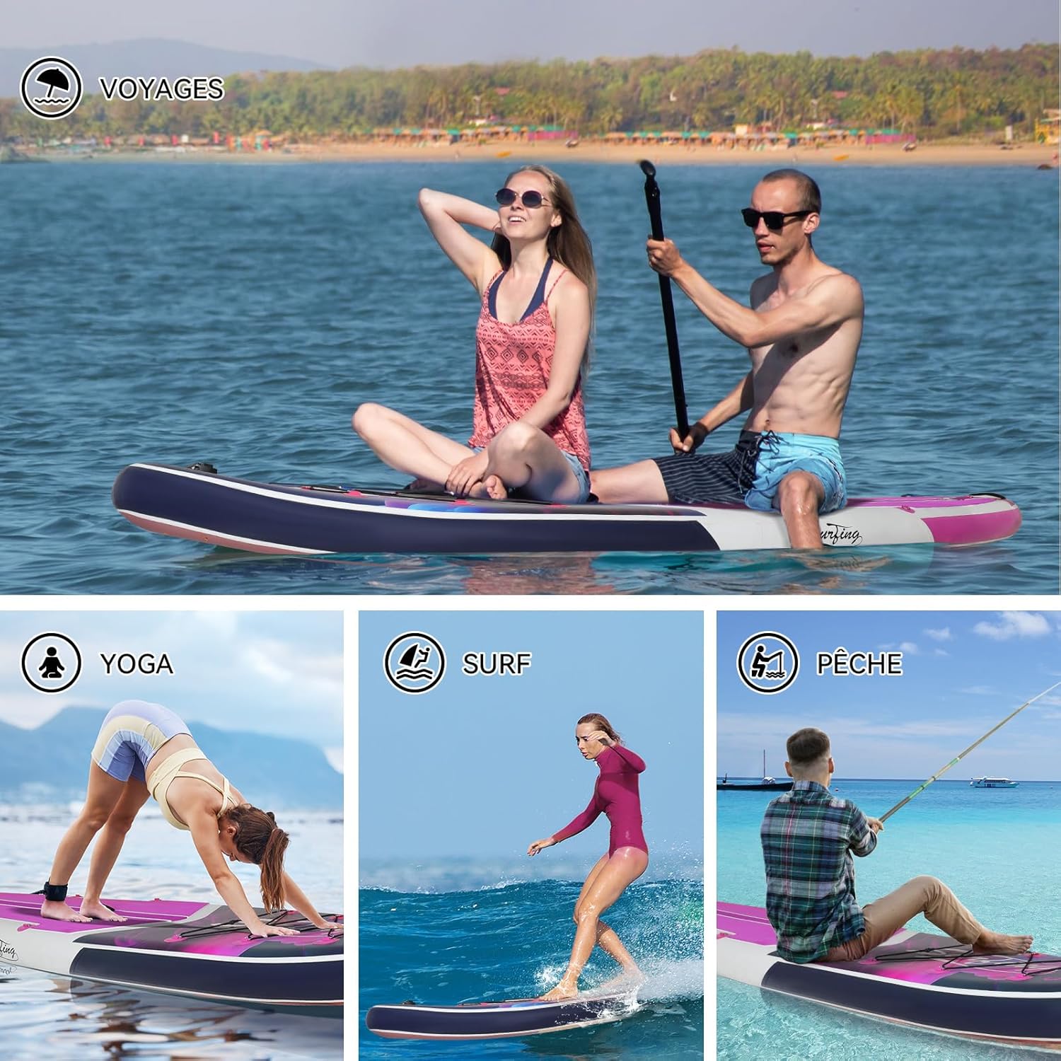 jardinito - Paddle gonflable 320/335 cm - 2 places, siège kayak, pagaie, pompe, 150 kg