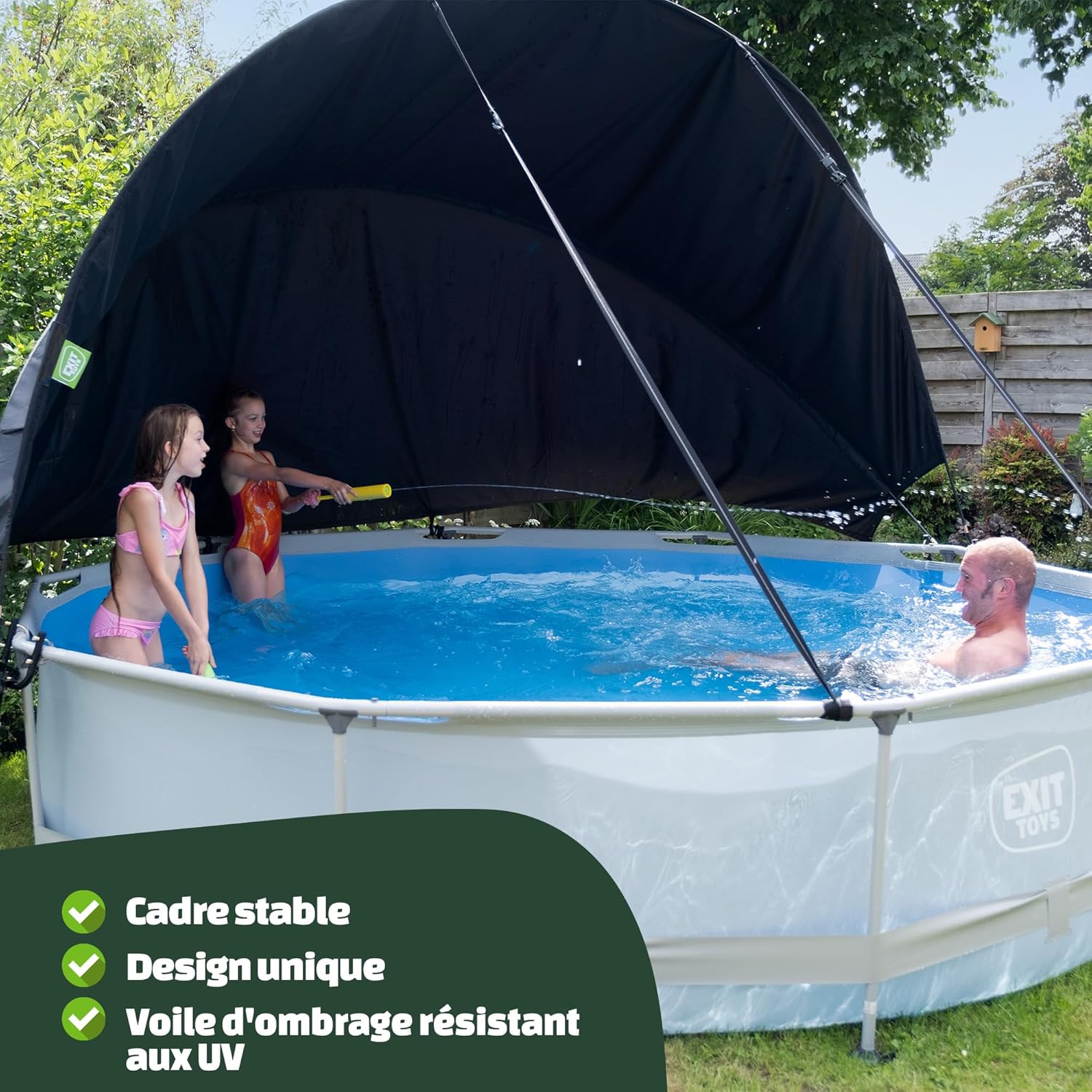 jardinito Piscine Lime avec Voile d'Ombrage - ø300x76cm - Piscine Hors Sol Ronde avec Pompe Filtrante à Cartouche - Protection Optimale Contre Les Rayons UV - Entrée Basse - Design Unique - Vert