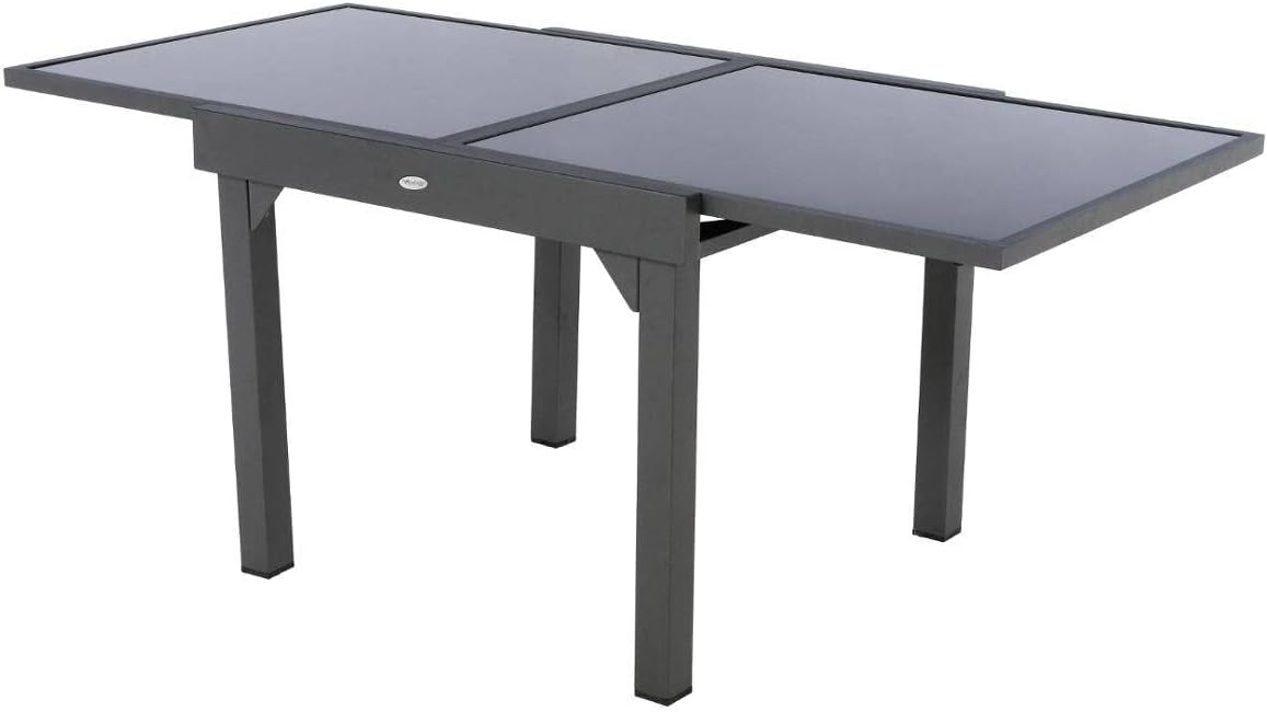 jardinito - Table Piazza Gris Graphite extensible 8 places - Aluminium anti-rouille, verre trempé, rallonge coulissante.