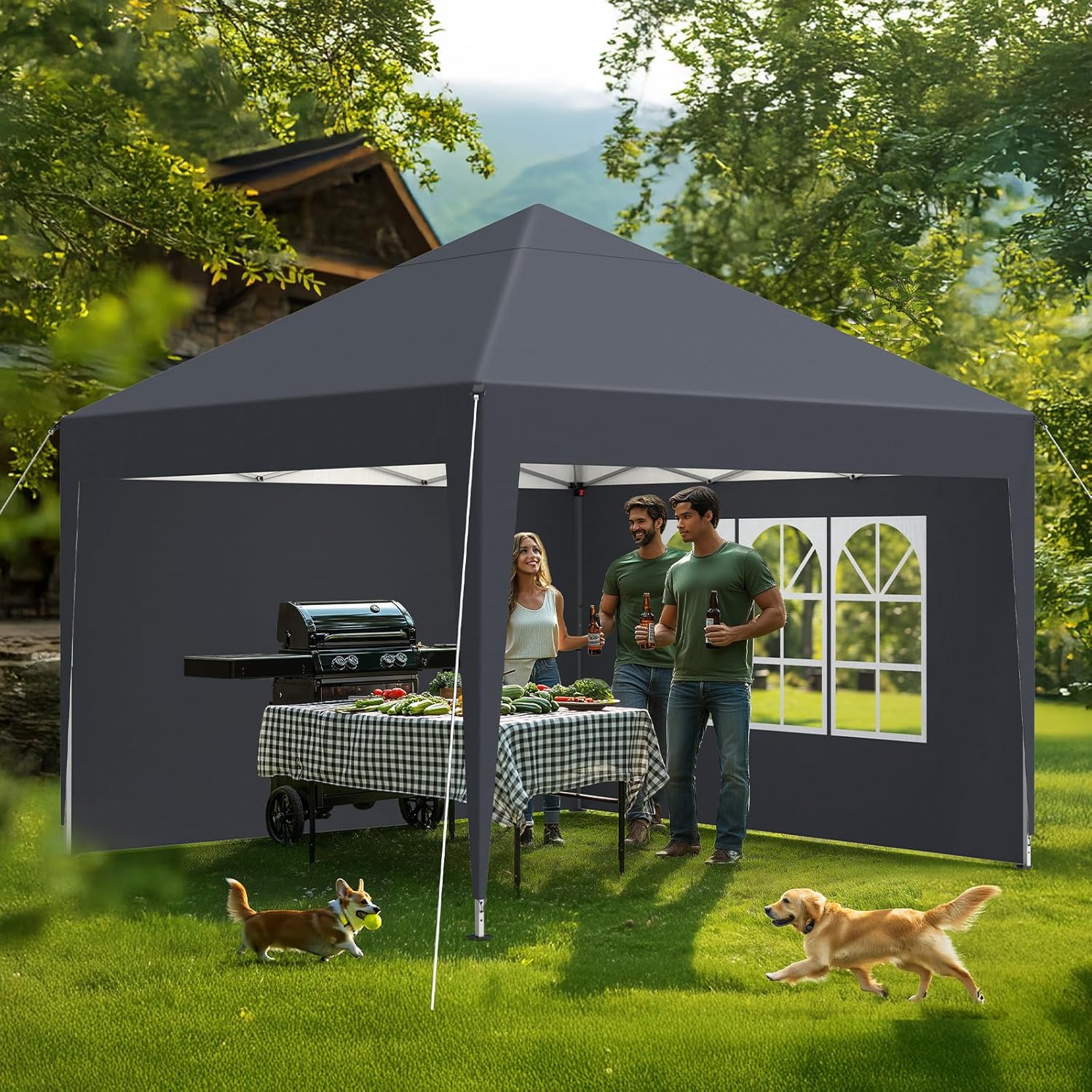 Tonnelle de jardin - pliante 3x3m - 4 côtés, imperméable, UV50+