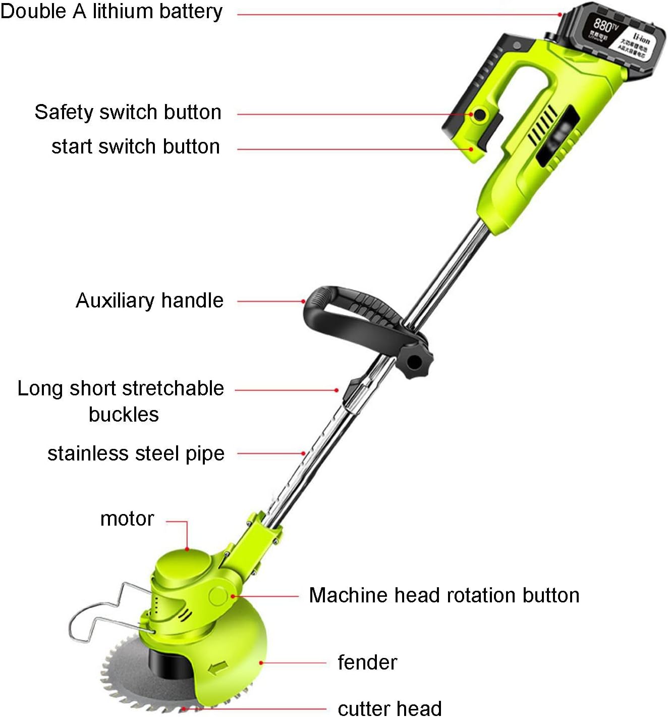 Tondeuse à Gazon électrique, Tondeuse à Gazon autoportée sans Fil 36 V, Longueur rétractable avec tête de Machine, désherbeur Rotatif pour la Taille des arbustes et de la pelouse du Jardin
