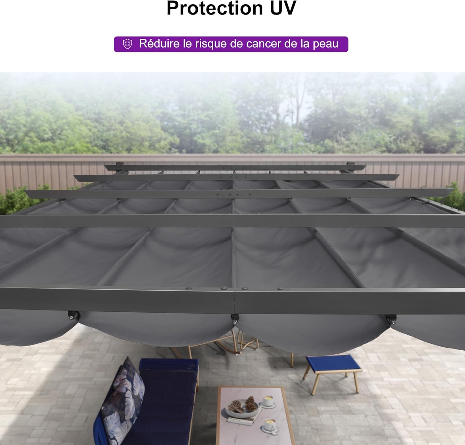 jardinito - Pergola aluminium - 4x3,2m - LED, toit rétractable, toile teintée