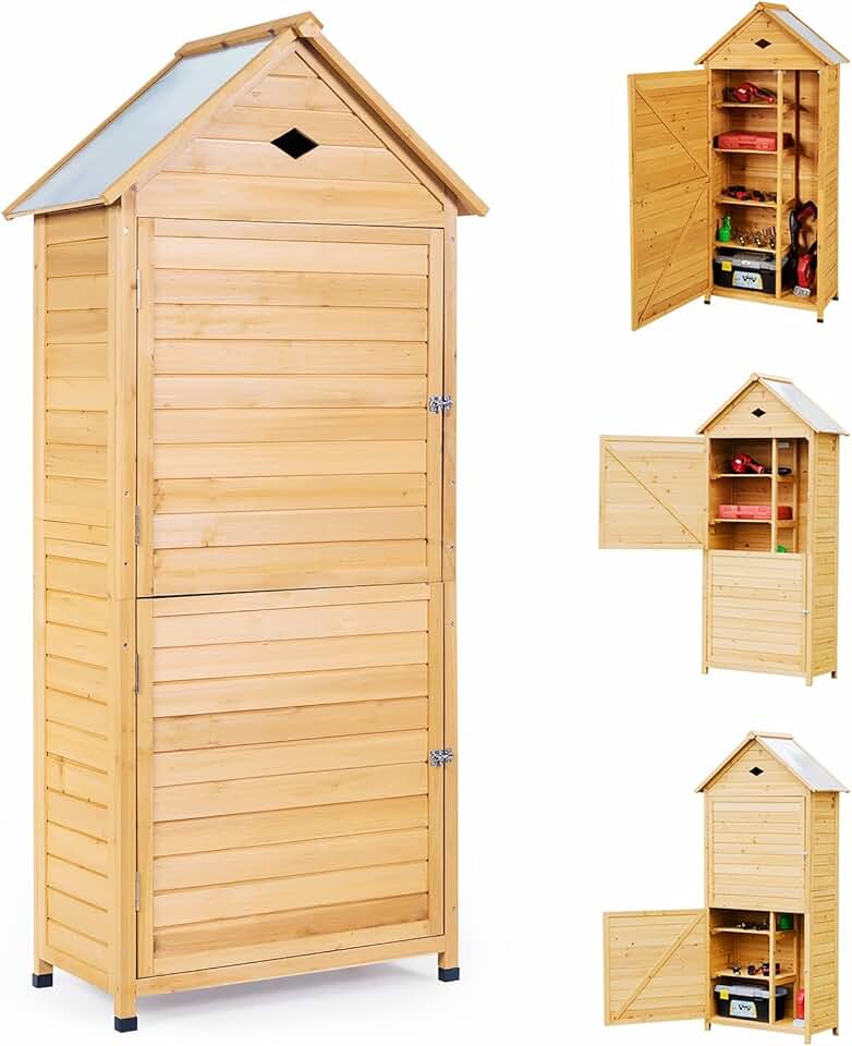 jardinito - Abri de jardin avec étagères et placard, 80x45x177cm, portes verrouillables