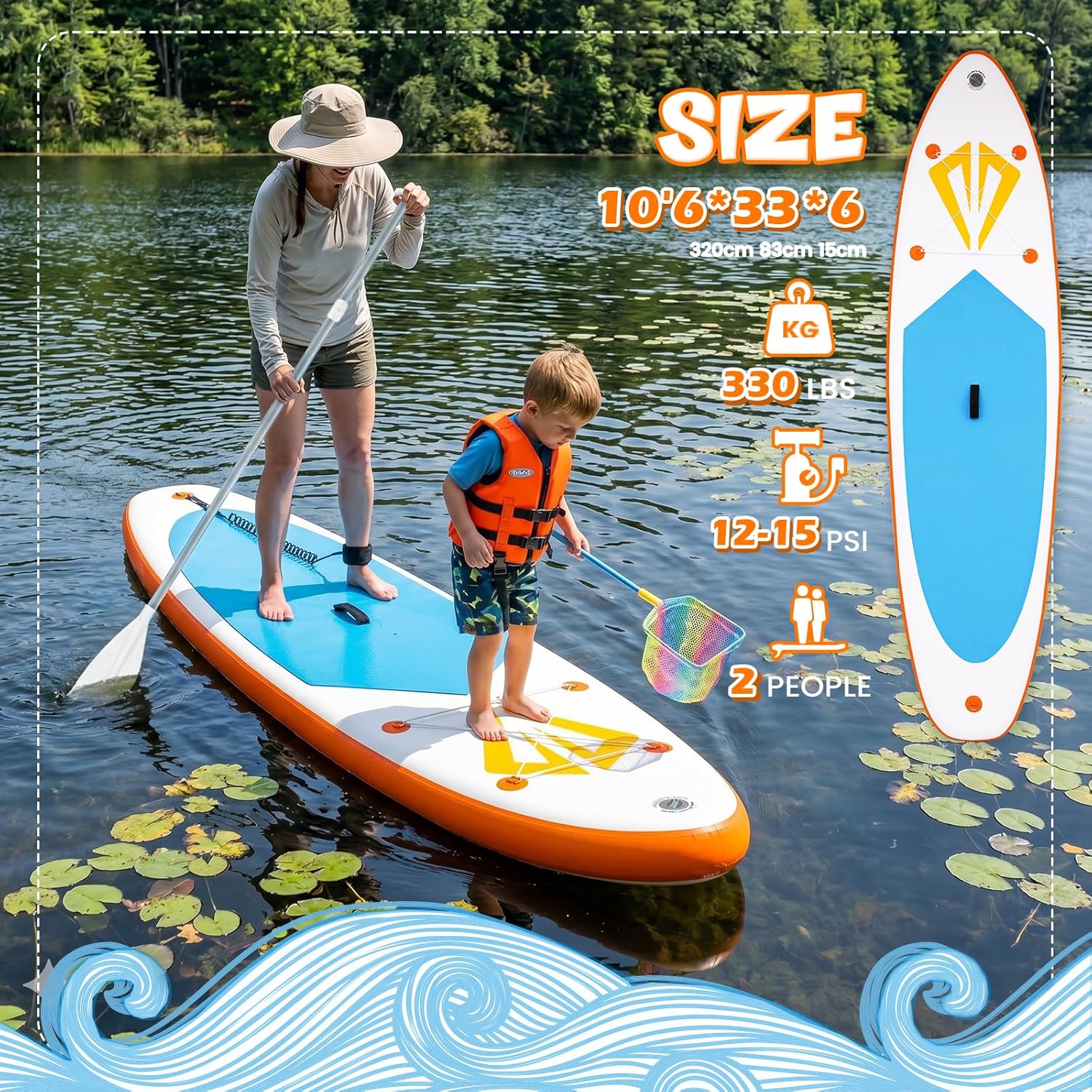 jardinito - Paddle Gonflable Adulte - Stand Up - accessoires complets, stabilité, design premium