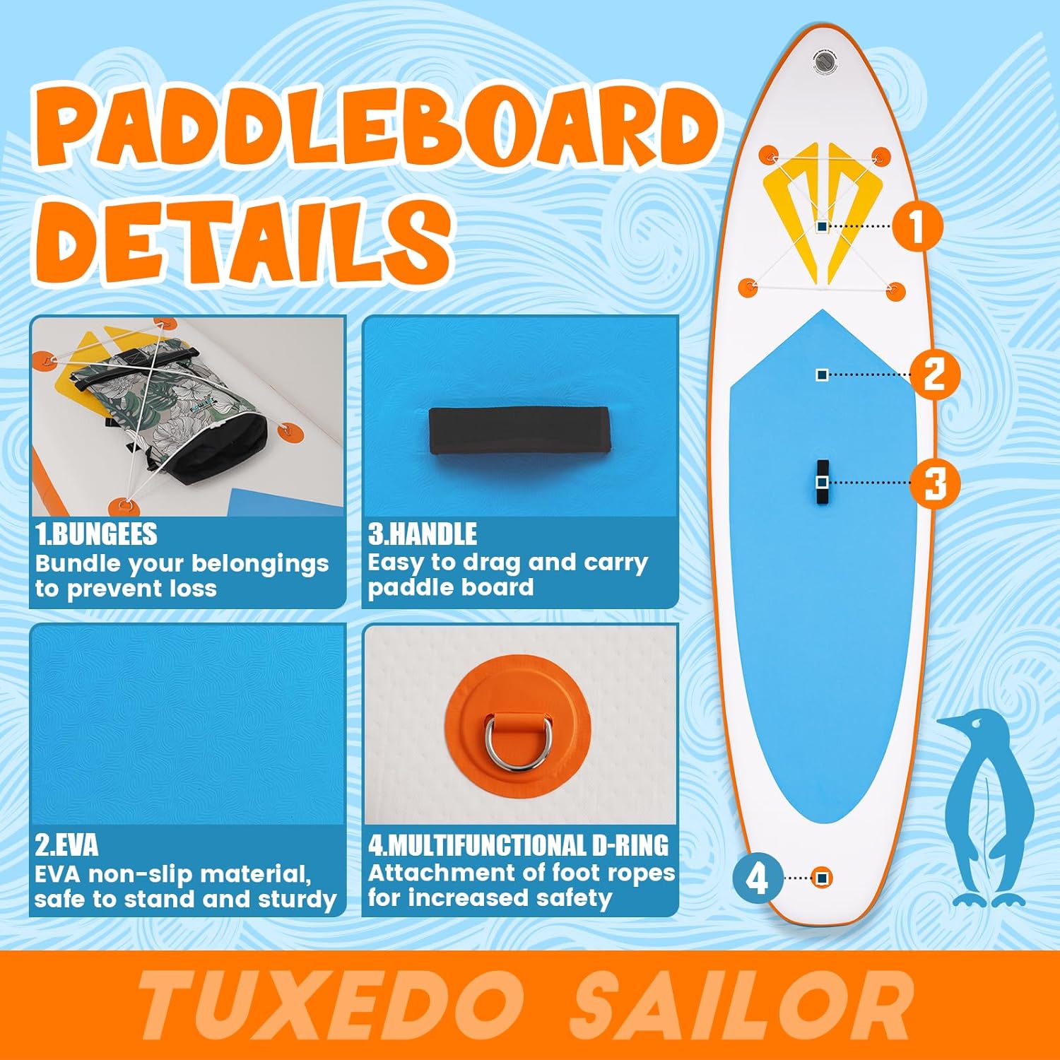 jardinito - Paddle Gonflable Adulte - Stand Up - accessoires complets, stabilité, design premium