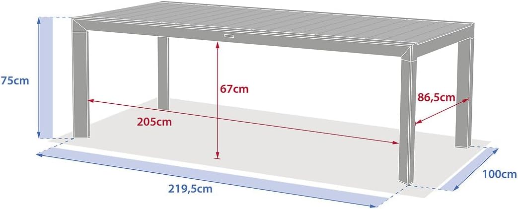 jardinito - Table de jardin Évasion 8 places - aluminium, effet bois, lin et argile