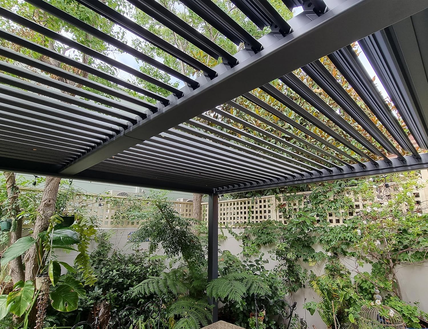 jardinito - pergola bioclimatique - 3x3,65m - aluminium, lames orientables, gris