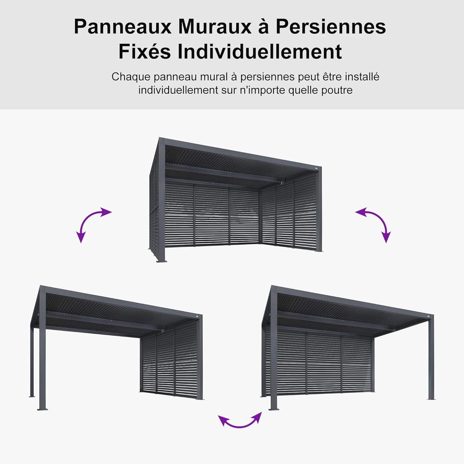 jardinito - Pergola bioclimatique - 4,24x3m - aluminium, persienne fixe, lames orientables