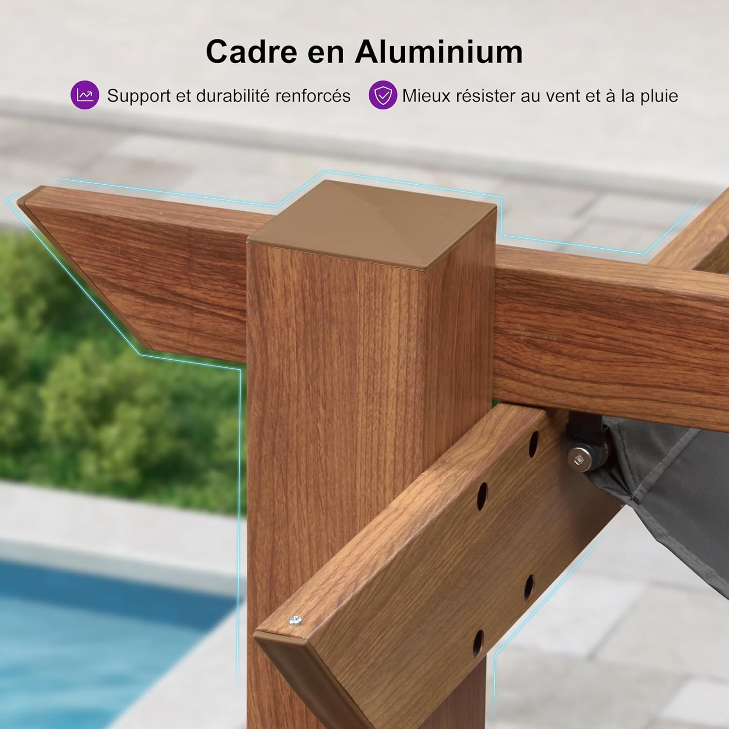 jardinito - Pergola aluminium - 4x3m - toile rétractable, teck, imperméable