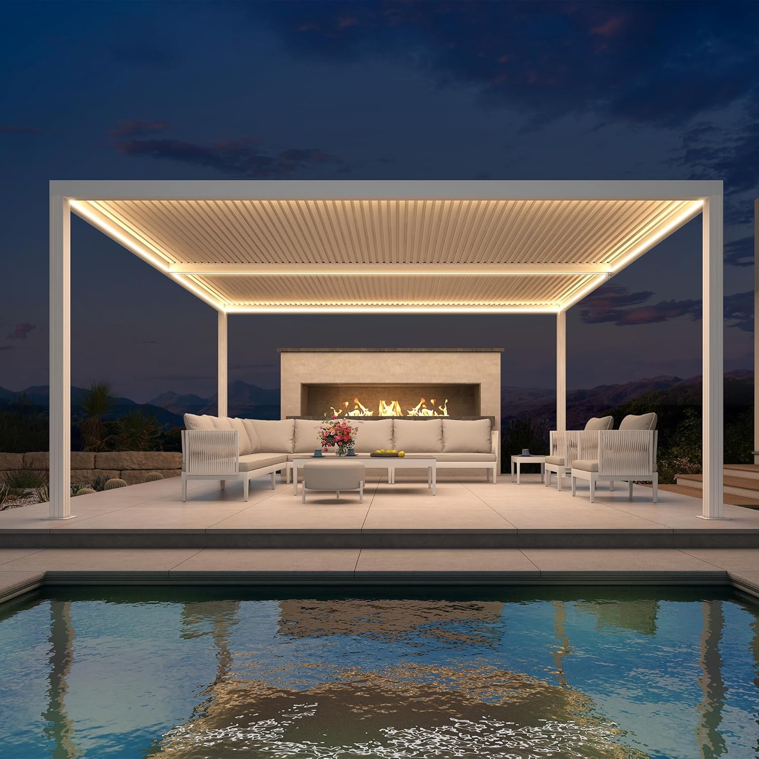 jardinito - Pergola bioclimatique 4,84x3,68m alu, LED, gouttières