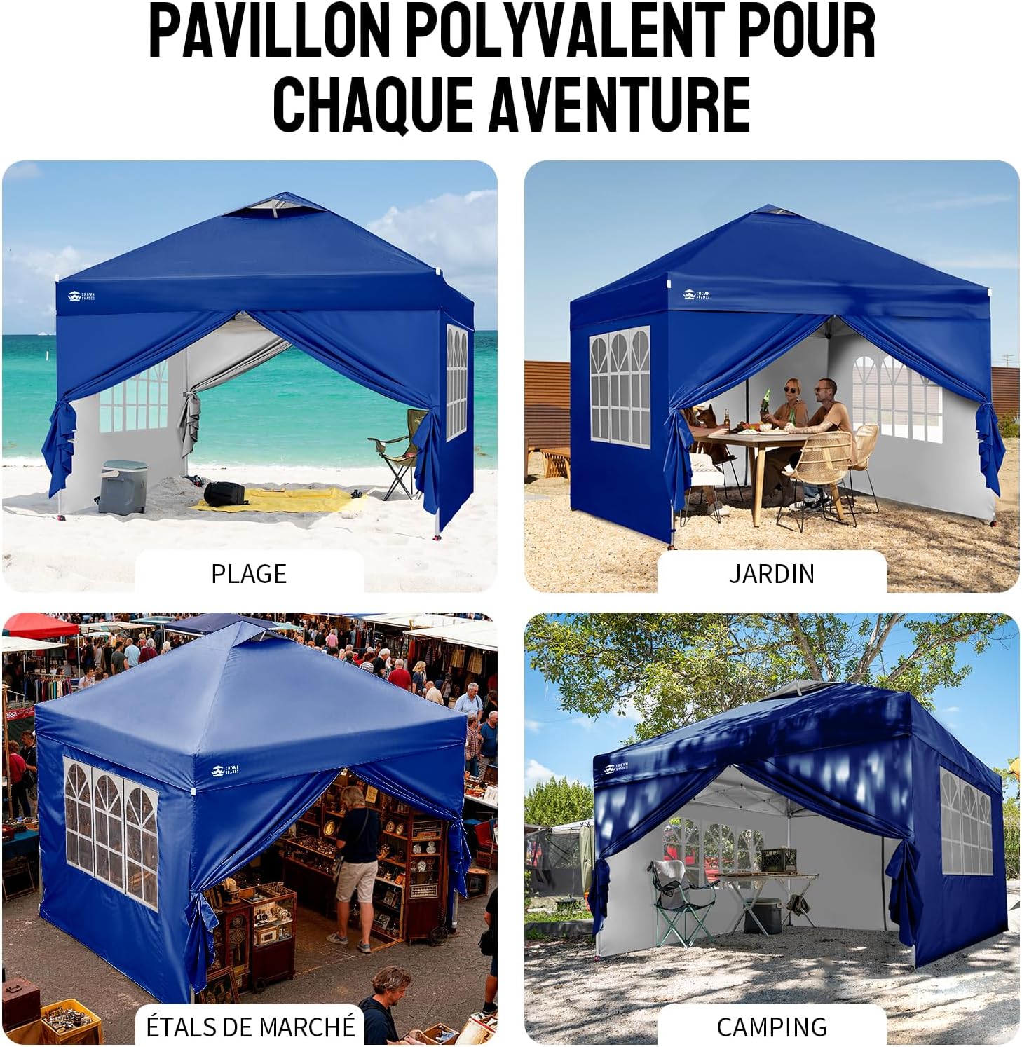 jardinito - tonnelle pliante 3x3m - imperméable, UPF 50+, 4 parois amovibles