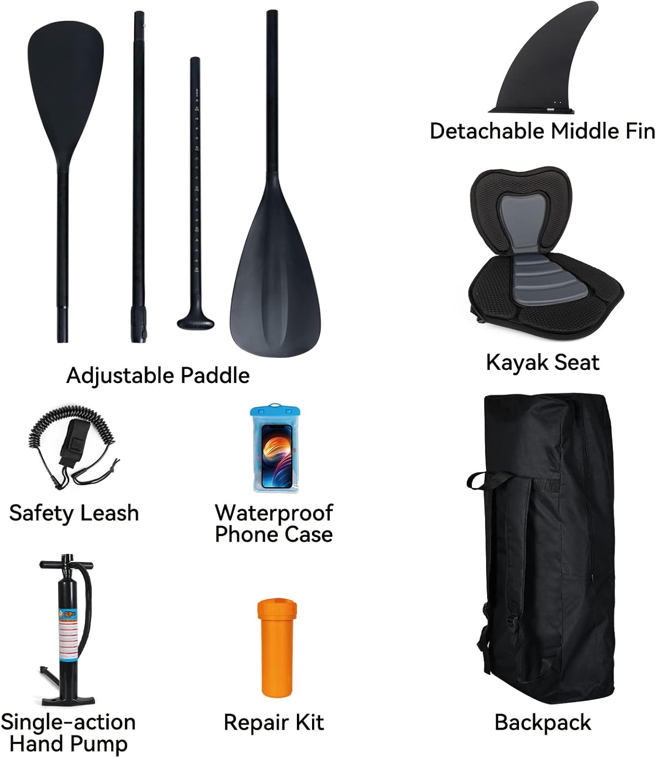 jardinito - Paddle gonflable adulte - 320/335cm - 2 places, siège kayak, pagaie alu, support caméra, pompe, 150kg