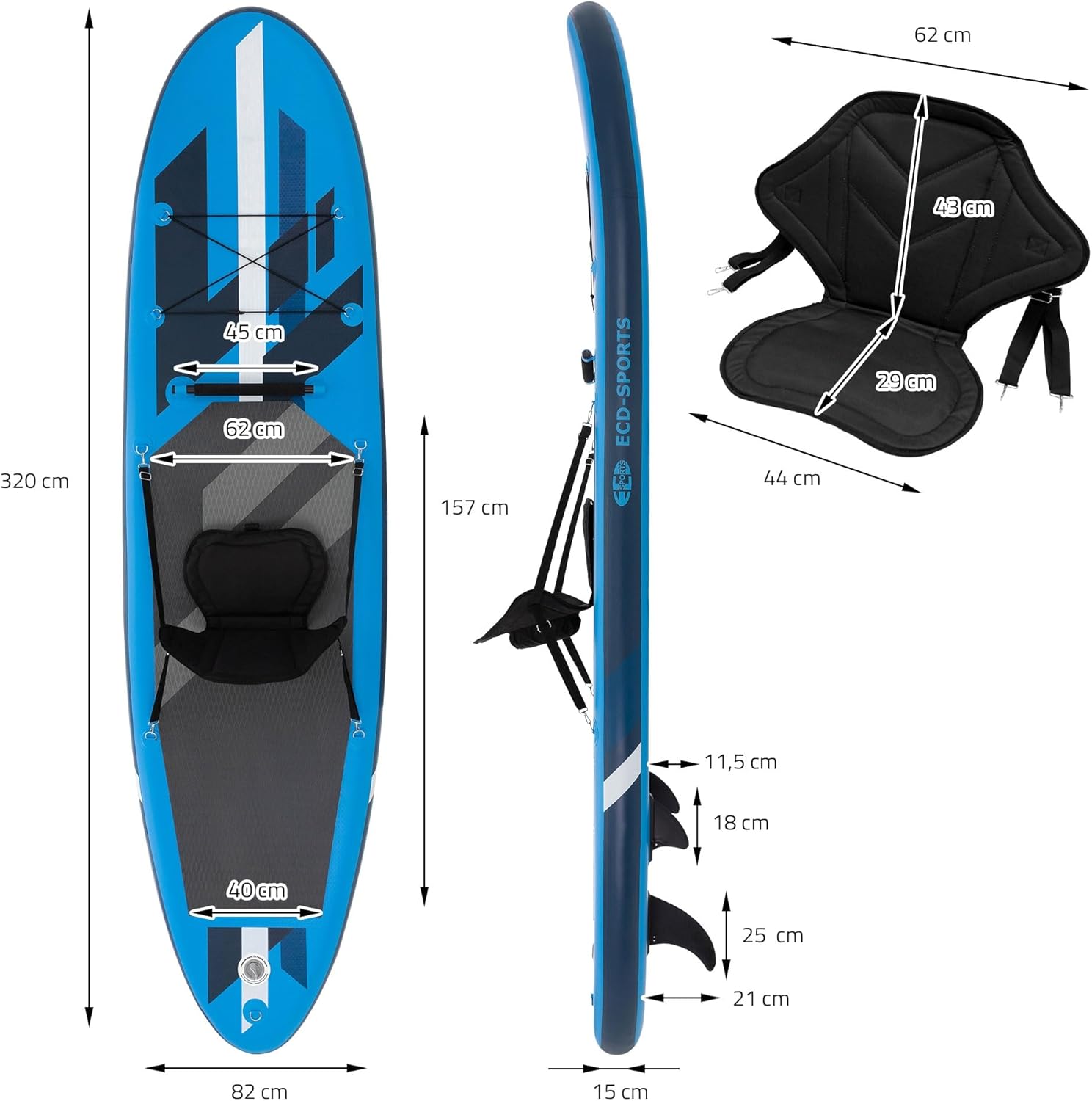 jardinito Stand Up Surf Paddle Board Gonflable 305/308/320/380 cm | PVC | jusqu'à 120/150 kg | Épaisseur 10/15 cm | Planche de Surf Pagaie Sac de Transport Pompe à Air | Diverses Couleurs Modèles