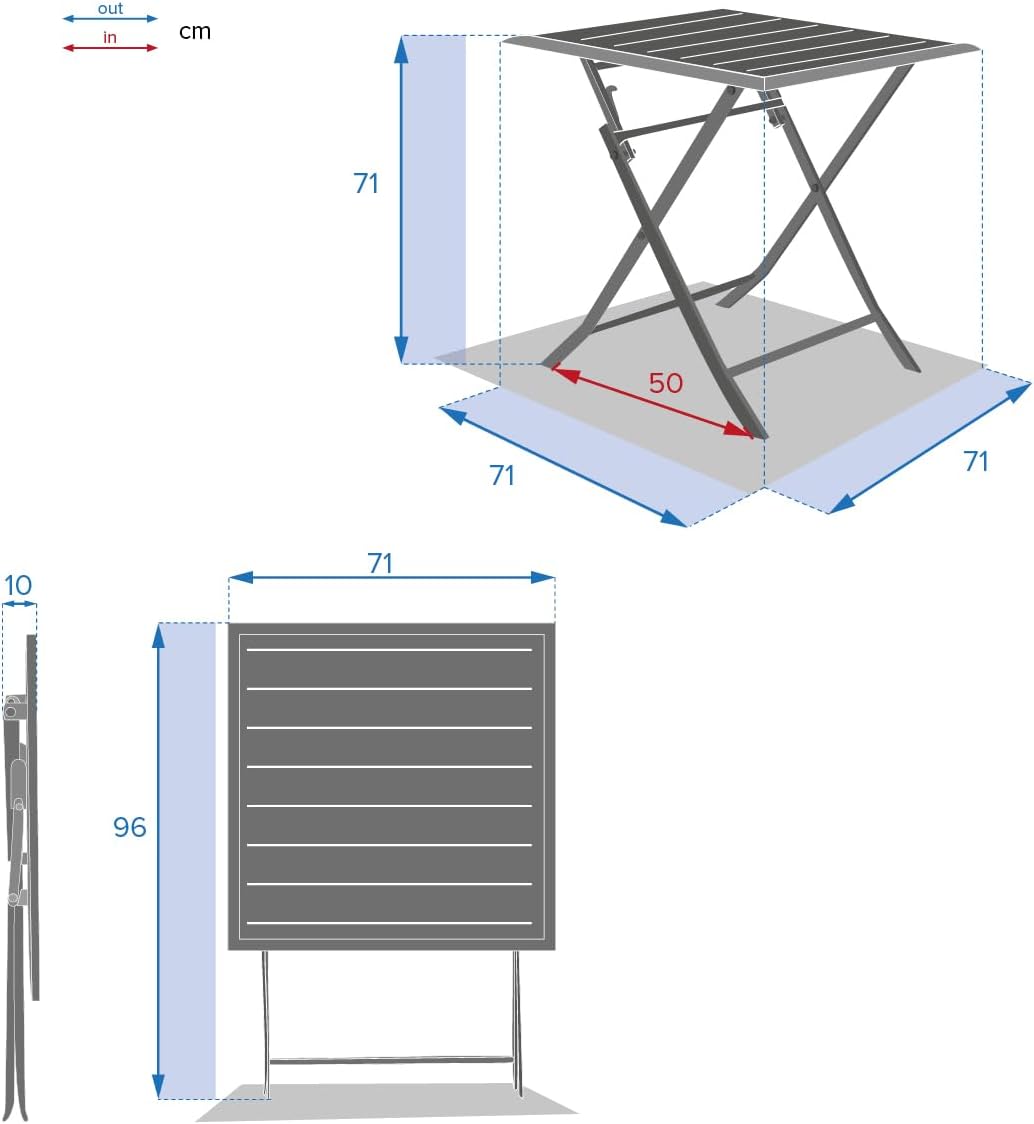 jardinito - Azua - table pliante 2 places 70x70cm aluminium gris
