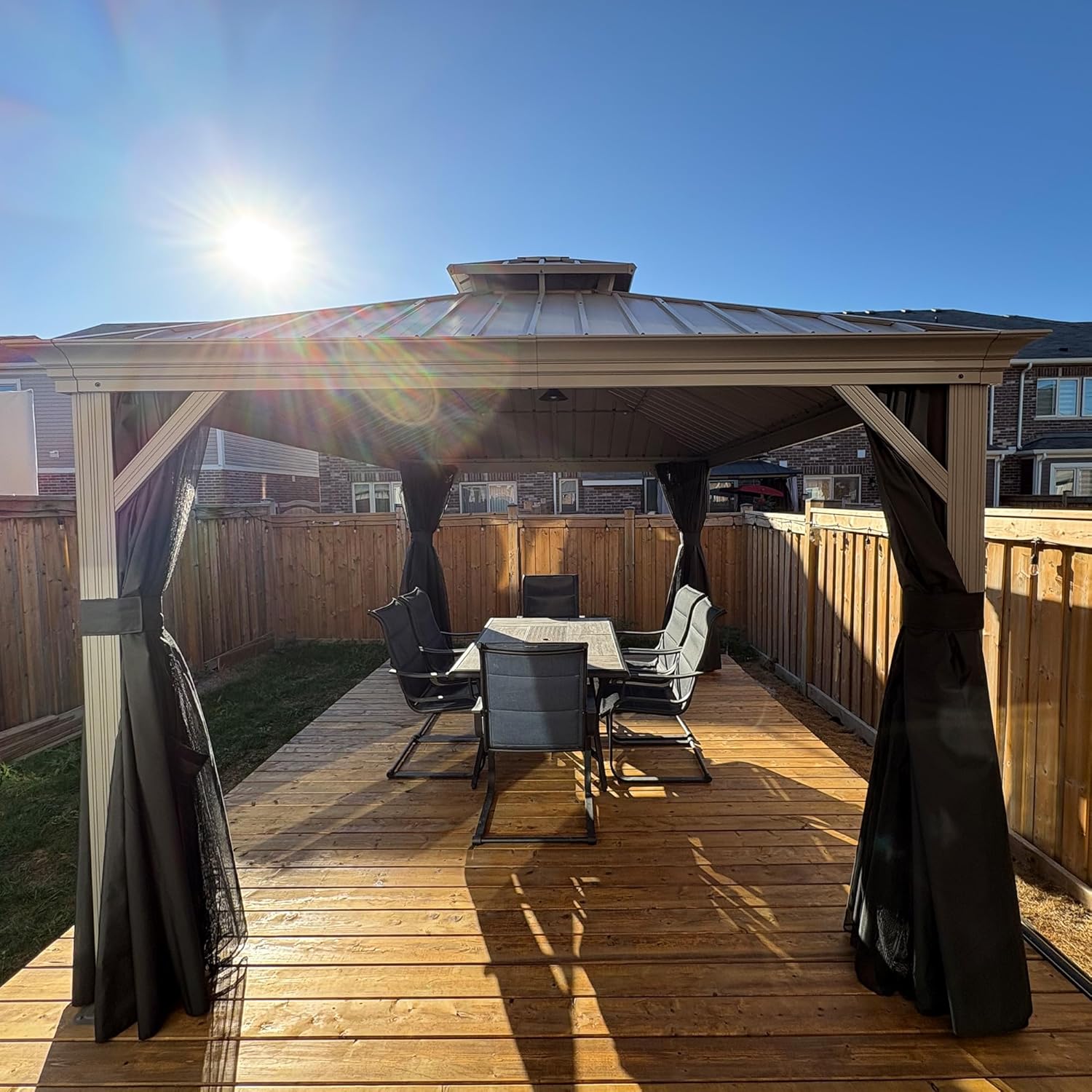 jardinito - Tonnelle de Jardin 3x4,25m - aluminium double toit, imperméable, moustiquaire, rideaux