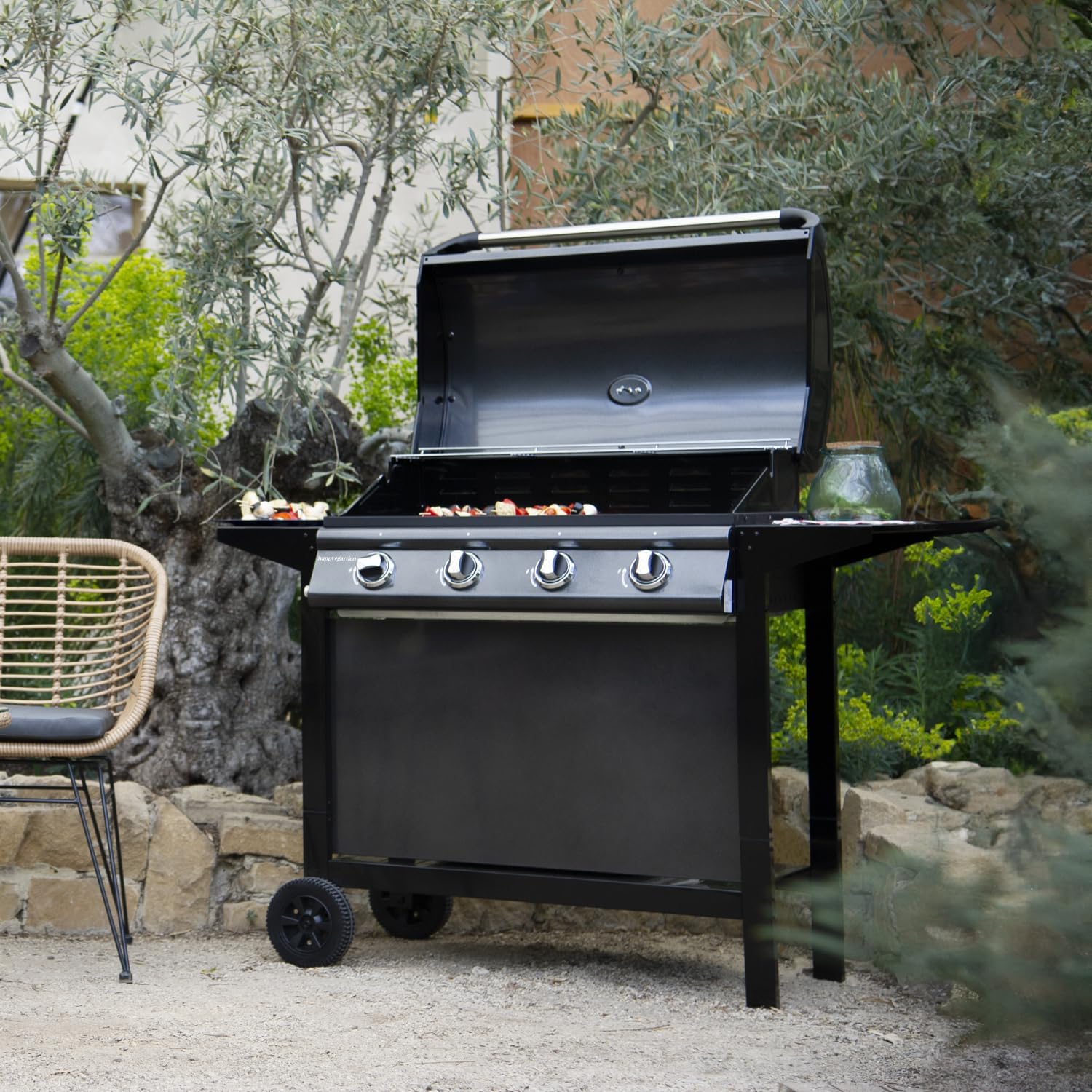 jardinito - Barbecue gaz RENO - 4 brûleurs 14kW avec thermomètre