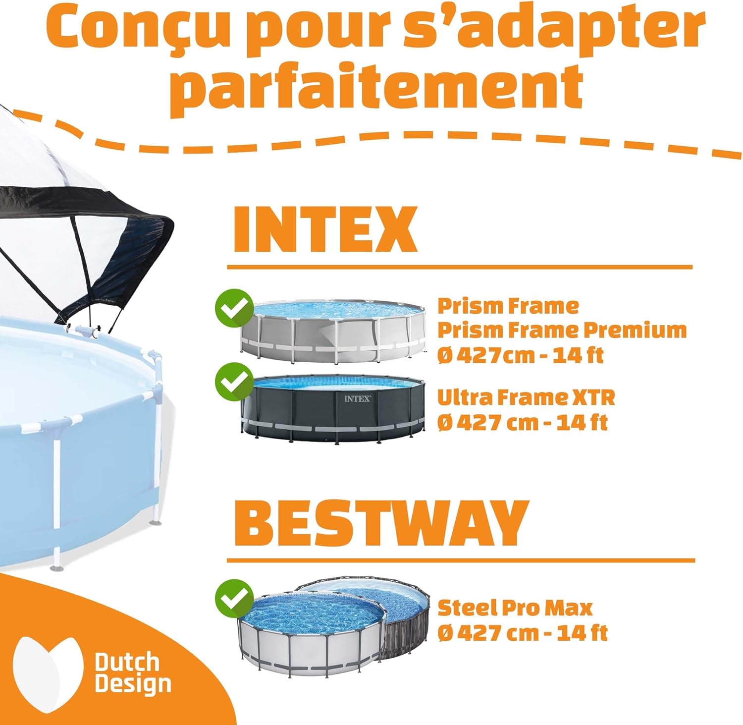 jardinito - Dôme Piscine Universel ø 427 cm Transparent pliable - 427CM