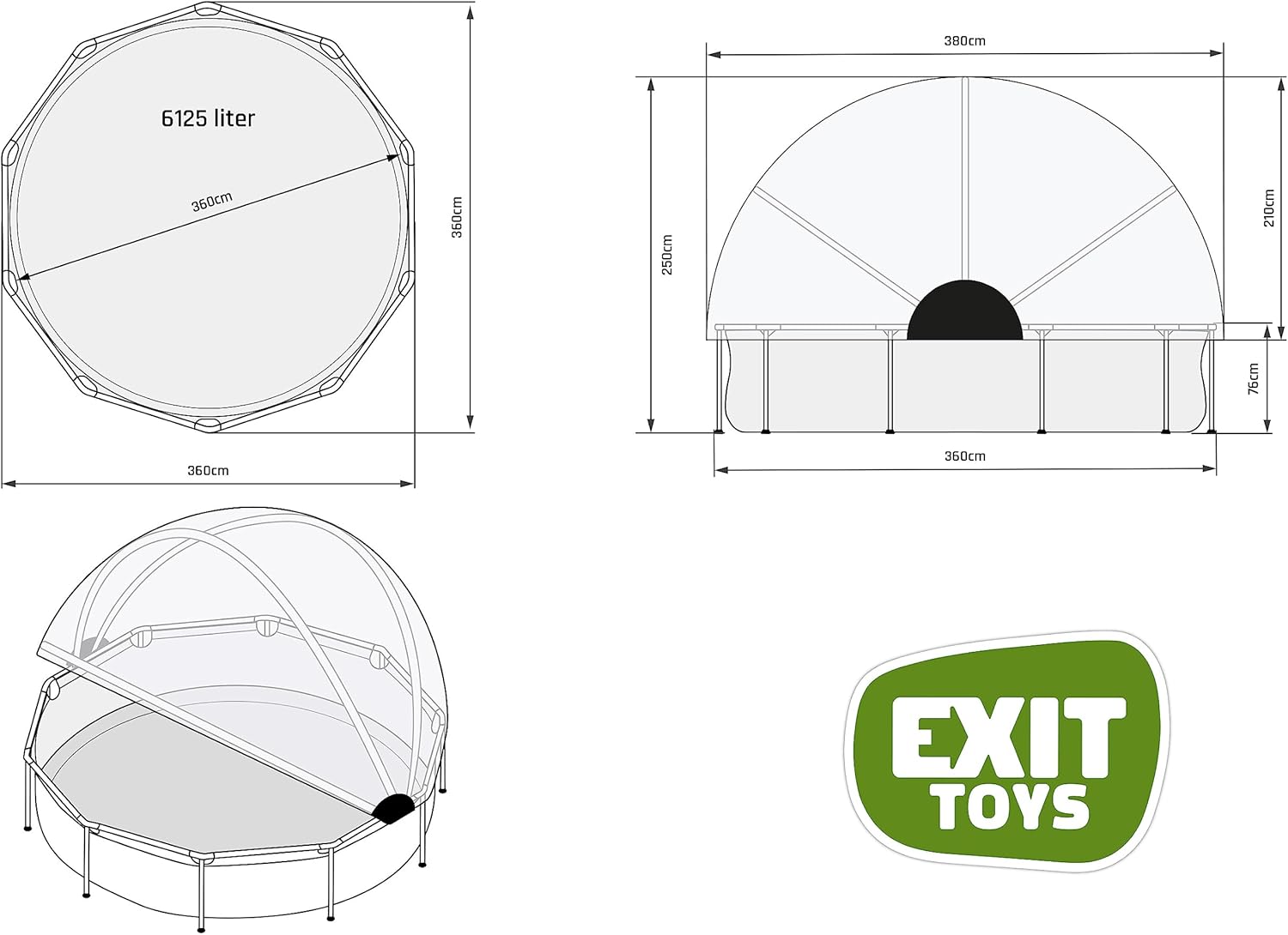 jardinito Piscine Tubulaire Soft Grey avec Dôme Multifonctionnel - ø360x76cm - Piscine Hors Sol Ronde avec Pompe Filtrante à Cartouche - Entrée Basse - Pour l'Eau de la Piscine Propre et Chaude - Gris