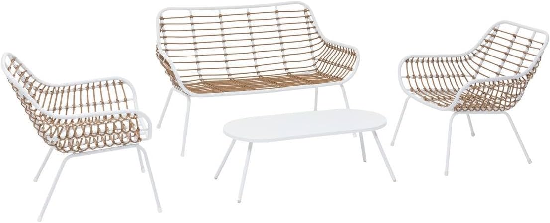 jardinito - Paopao Salon de Jardin - 4 places - acier epoxy, pieds ajustables - Blanc et Beige