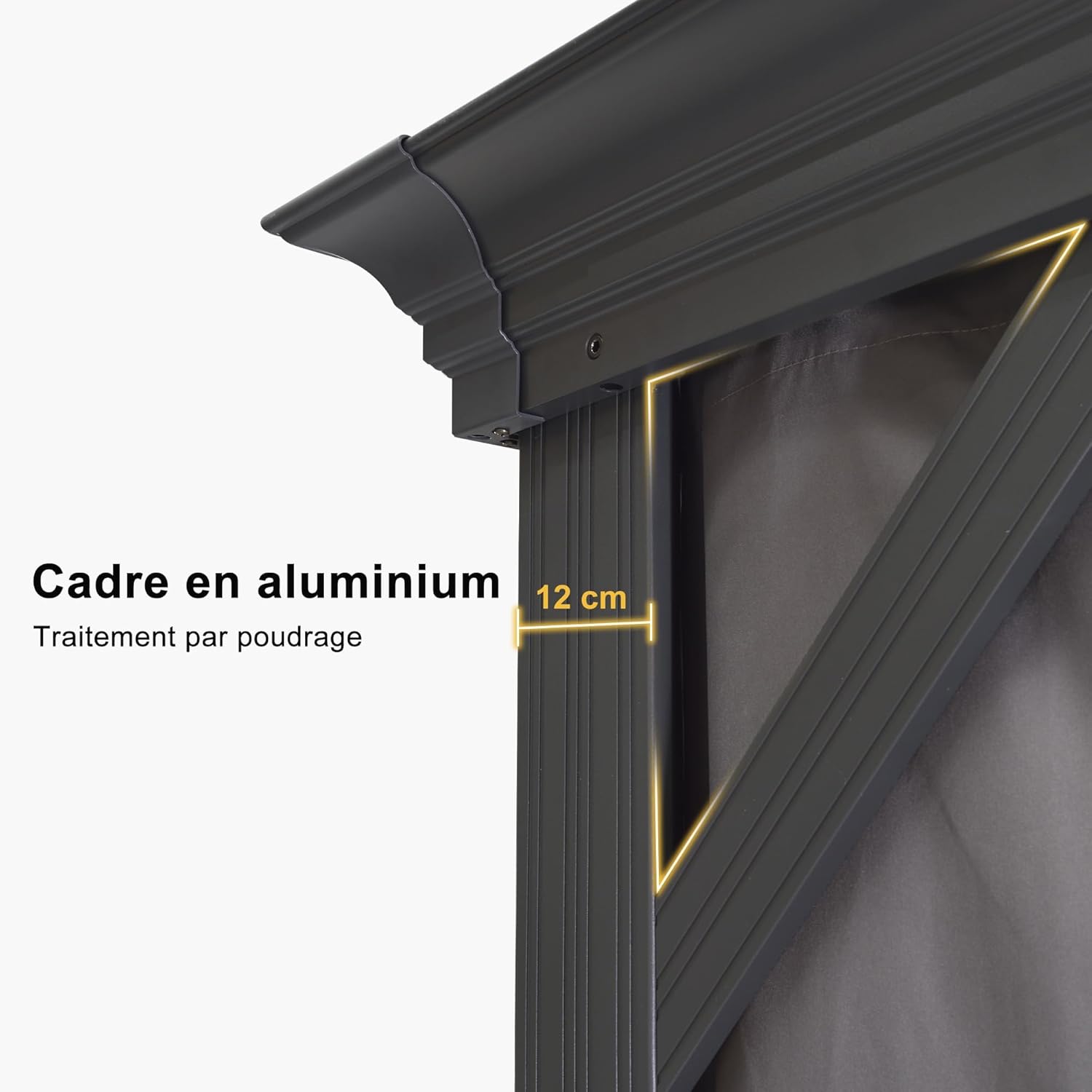 jardinito - tonnelle aluminium - 4,25x3,65m - éclairage intégré, rideaux moustiquaires, gouttière, poteaux renforcés