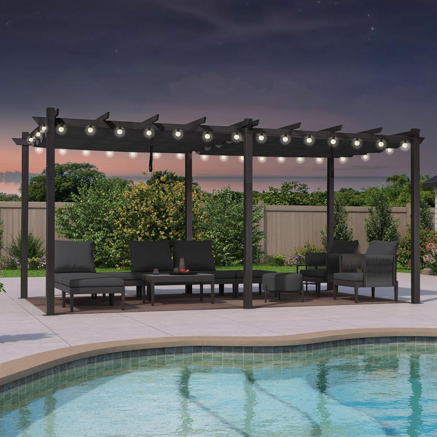 jardinito - Pergola Aluminium 5.5 x 3.5 m - Éclairage LED intégré, toit rétractable, tissu teinté, structure résistant