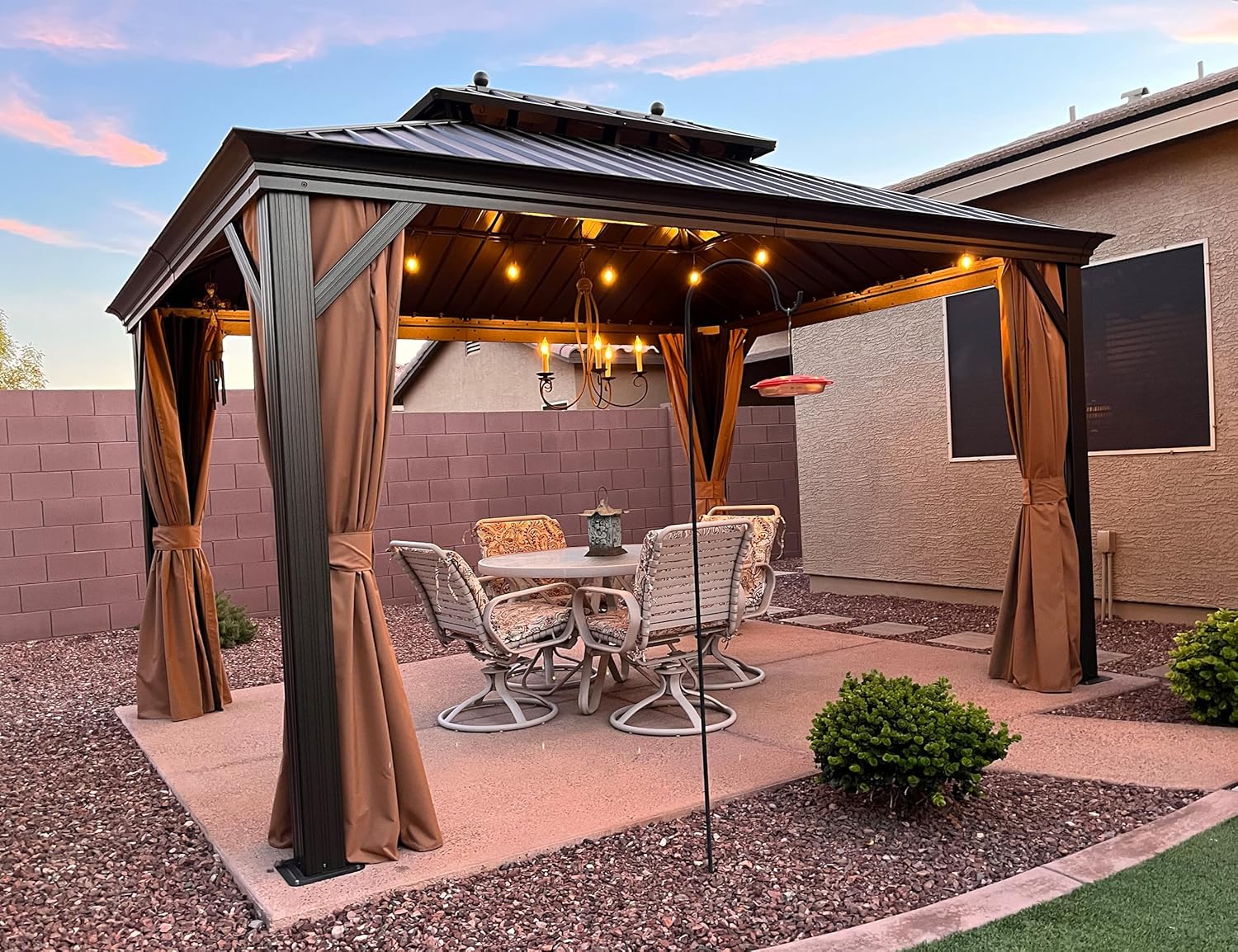 jardinito - pergola extérieure 4,25x3m - alu, LED, rideaux, gouttière