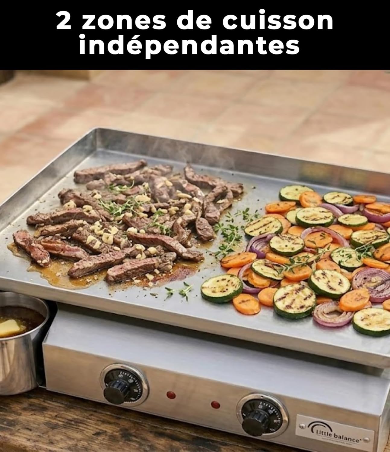 jardinito - Plancha électrique 2 zones inox 3000W, 60x40cm - 8679