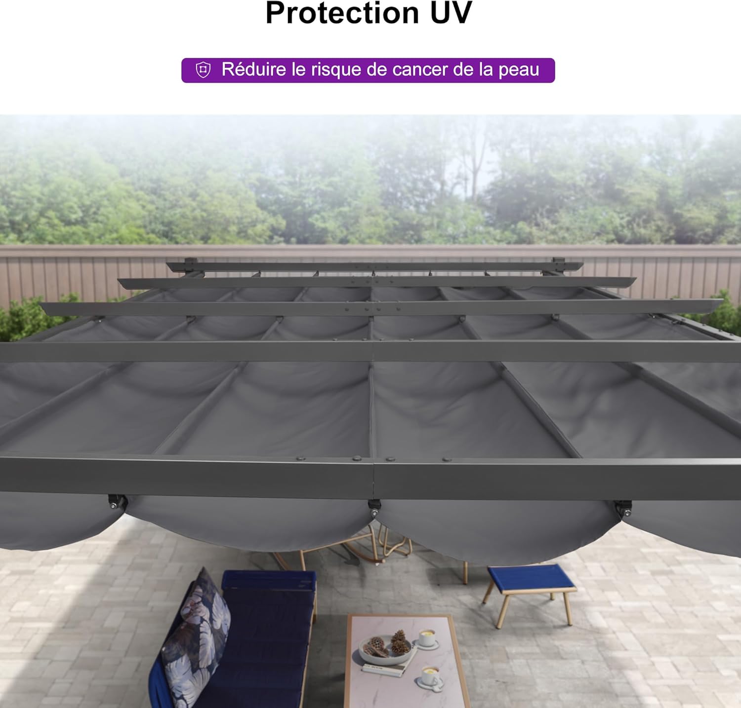 jardinito - pergola aluminium série 4x3m rideau toit coulissant gris