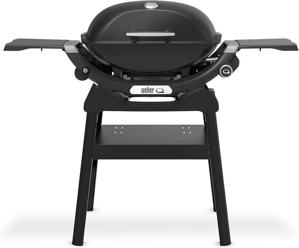jardinito - Q 2200N série barbecue gaz, compact, fonte émaillée, brûleur puissant, tablettes, noir minuit, Q2200N