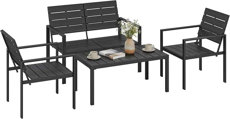 jardinito - salon de jardin 4 pièces - canapé 2 places, table basse, fauteuils, noir